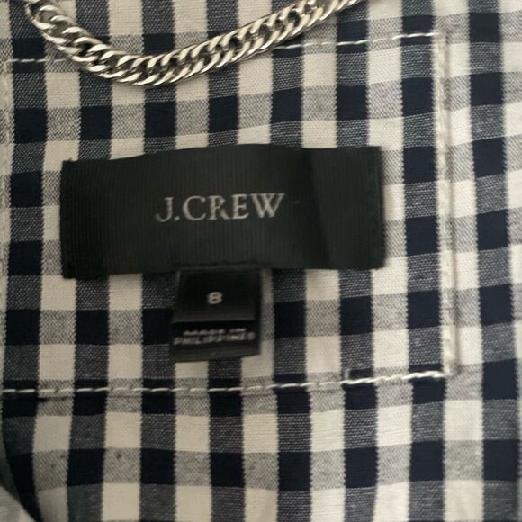 J. CREW Collection Size 8 Navy White Gingham Moto Asym Zip Jacket - Picture 11 of 13